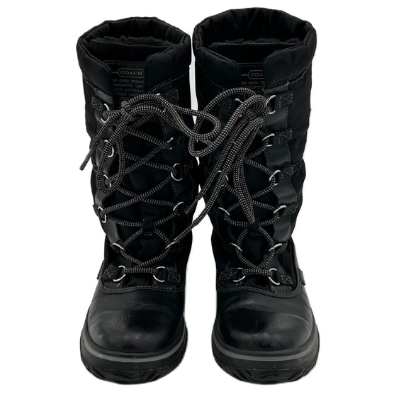 Coach Womens Shaine Snow Boot Size 5.5B Signature Leather Sherpa Nylon Black - Picture 2 of 14